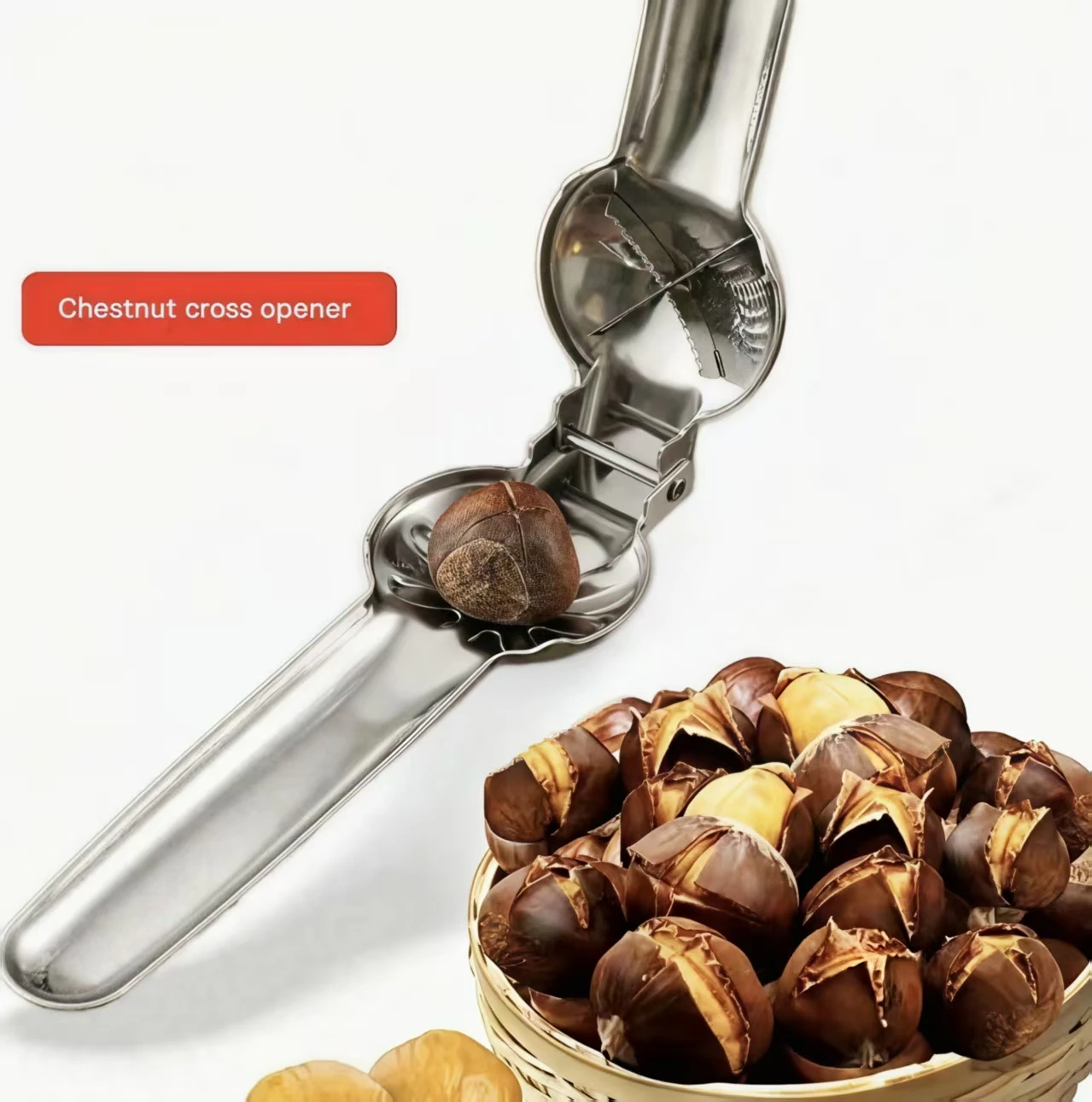 Herramienta para castañas 2 en 1 de acero inoxidable de alta calidad, utensilio de cocina con abridor de botellas y cortador para uso doméstico en la cocina