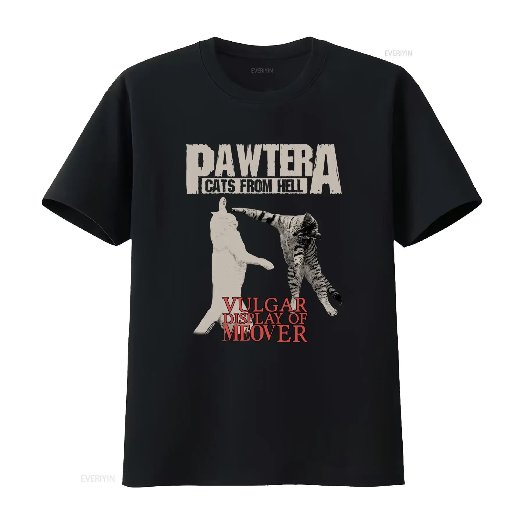 Pawtera Cats From Hell T Shirt Vulgar Display Of Meower Men s Black Size 2XL vintage Washed streetwear Slightly Casual vintage