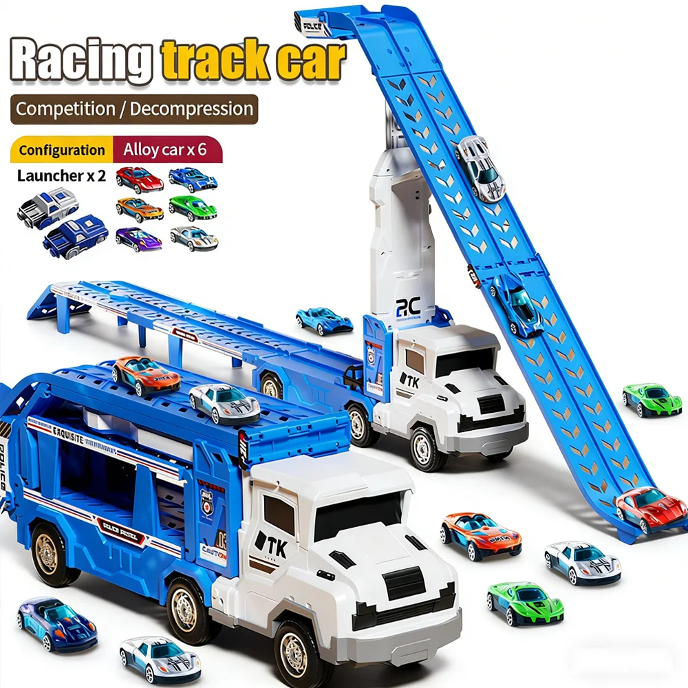 

Складной двойной гоночный набор 2-в-1 — 6 легковых автомобилей, 2 пусковых установки (разно цвета), подарок для детей 3–8 лет