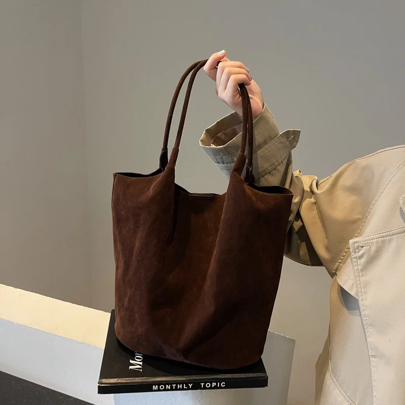 Retro-Damen-Umhängetasche aus Wildleder, neue einfarbige Farben, hohe Kapazität, lässige Tragetasche mit Reißverschluss, vielseitiges Nähgarn zum Basteln – Detail 7