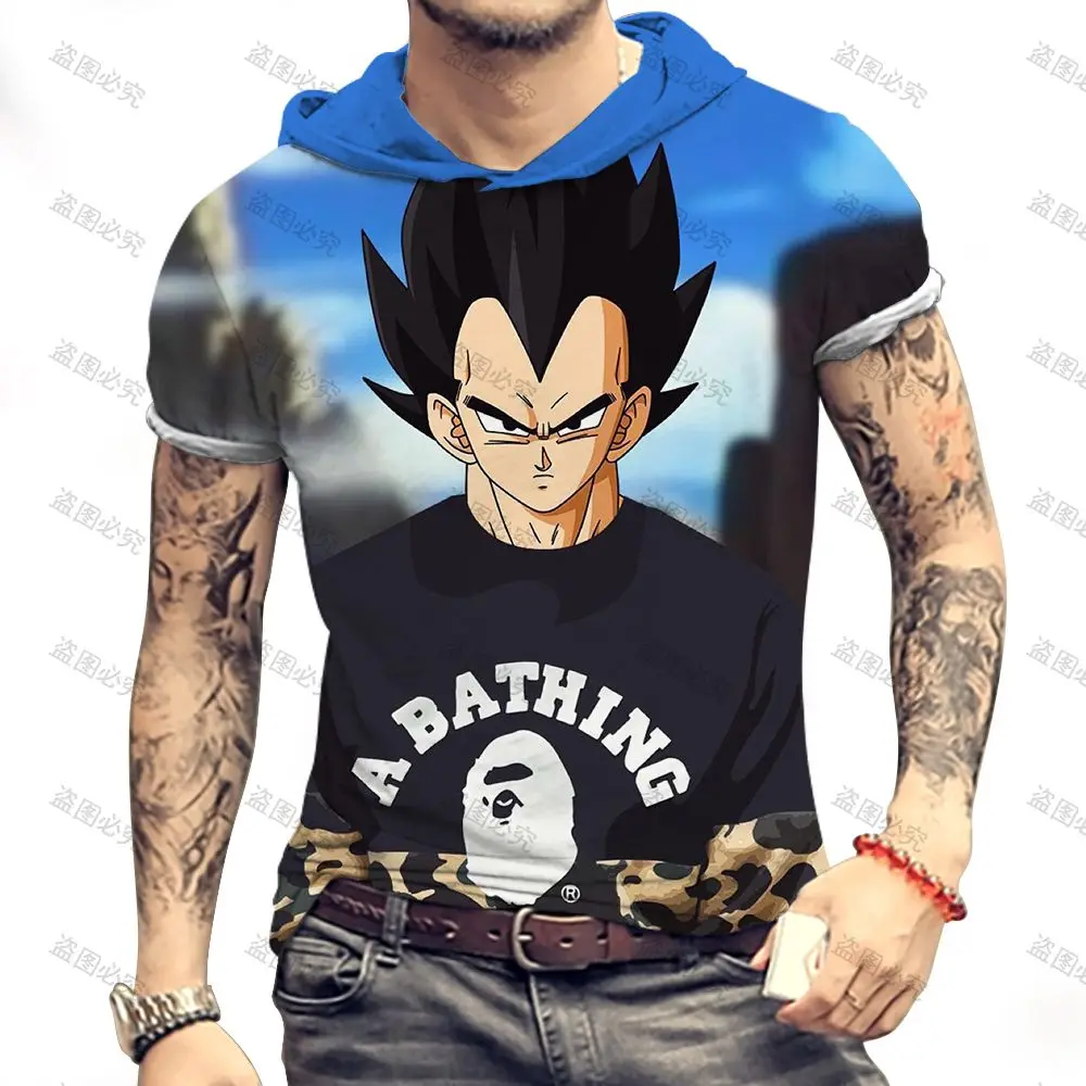 Y2k T-shirt Men Dragon Ball Z Tops Men\'s Hooded Streetwear Vegeta Essentials Clothing Fashion Goku 2024 Super Saiya New Oversize