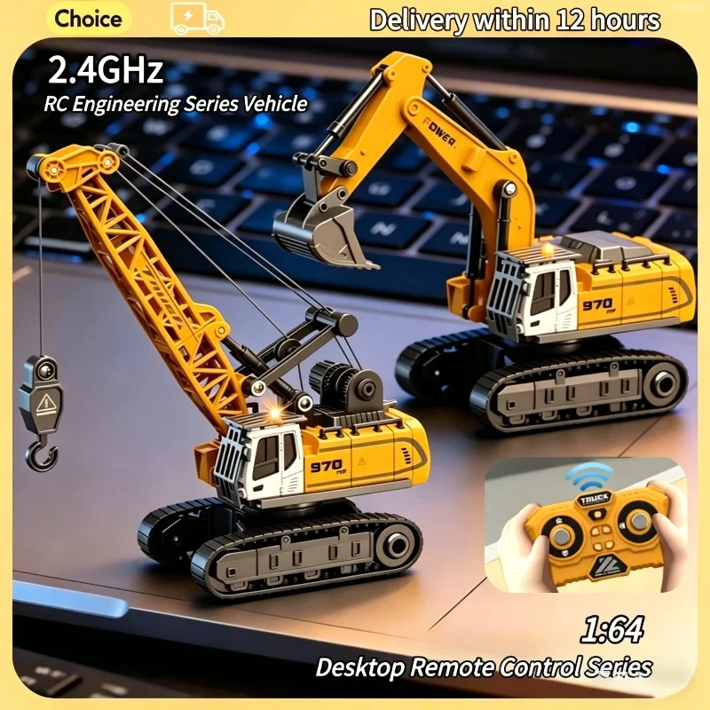 

1:64 RC Mini Alloy Car Forklift Crane Excavator 2.4G Desktop Game Remote Control Engineering Lift Truck Kid's Toy Festival Gifts