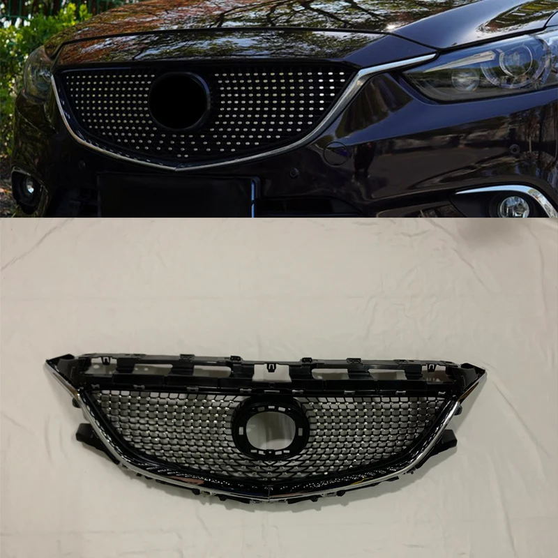 Racing Grill For 2014 2015 2016 Mazda 6 Atenza GJ GL Car Front Grille ABS Diamond Upper Bumper Grill radiator Grille