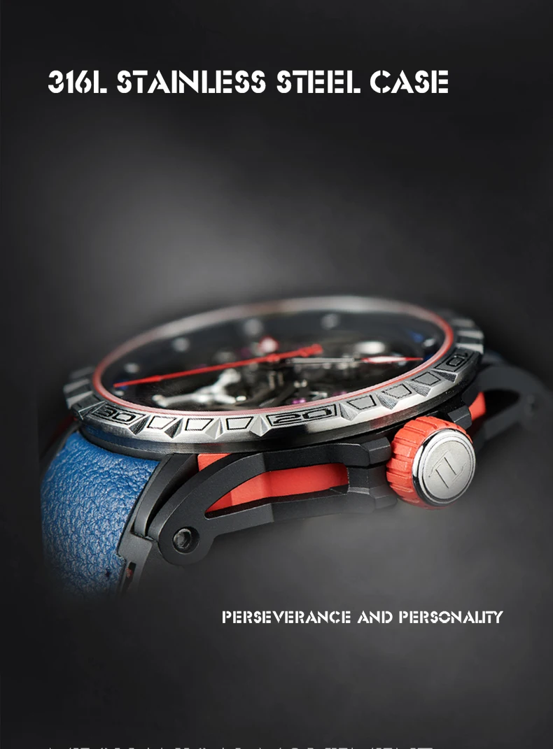 OBLVLO メンズ自動腕時計 47 ミリメートル高級機械式腕時計防水サファイア発光スケルトンダイヤル