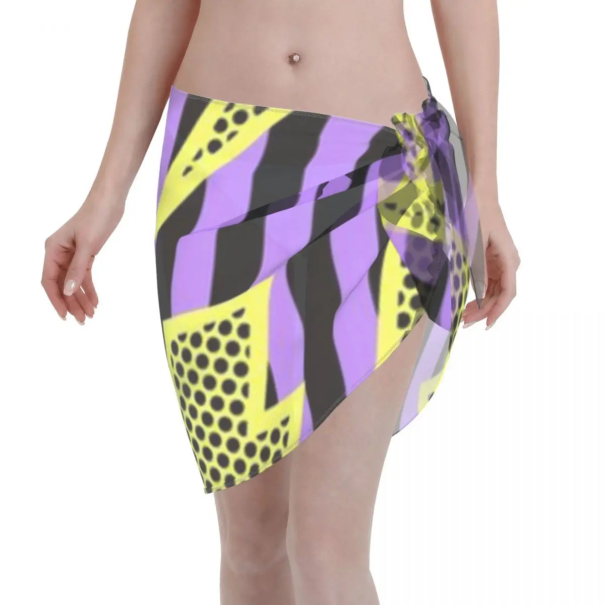 

Promotion Lightning Bolt Pattern 322 Black Purple And Chartreuse Women's Beach Wrap SkirtBeach Camping Resort Cover Skirt