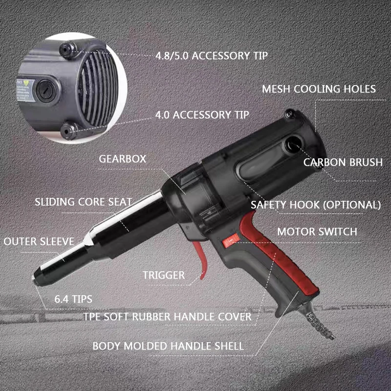 220V 6.4MM Heavy Duty Electric Rivet Gun Riveting Tool Electric Blind Rivet Power Tool TAC700