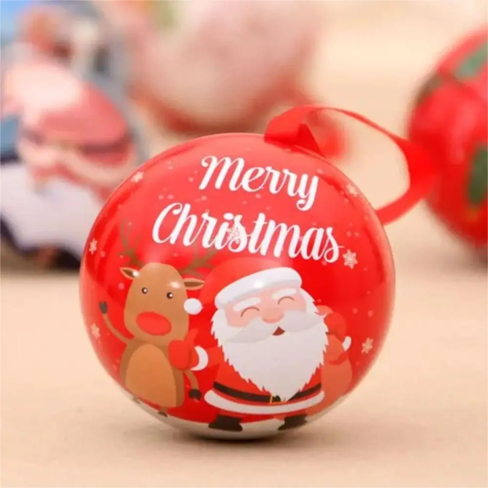 

Iron Christmas Tree Balls Pendant Round Santa Claus Printed Ball Shaped Christmas Candy Box Hangable 7cm Gift Packaging Box Gift