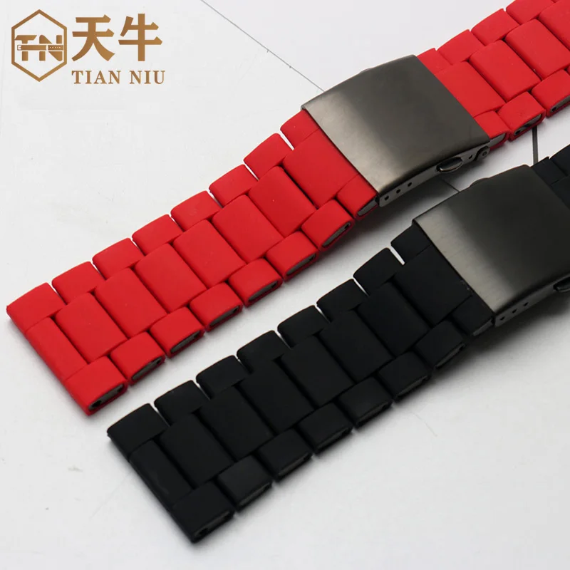 Waterproof silicone bracelet watch band 24/26/28mm for Diesel DZ7396 DZ7370 DZ428 rubber and stainless steel watchband mens stra