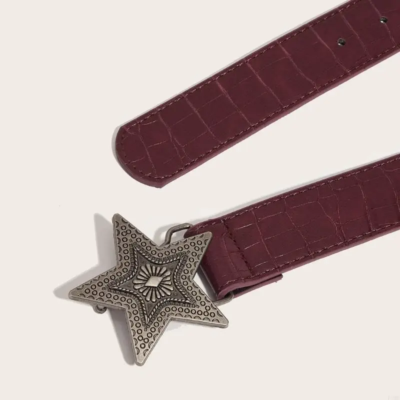 F3MF 하위 문화 여성 패션 금속 버클 푸트 벨트 엠보싱 패턴 허리띠 년대 소녀 허리 장식