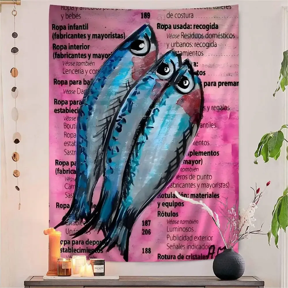 Colorful Sardine Lobster Fish Ocean Printed Large Wall Tapestry Art Science Fiction Room Home Decor Decor Blanket