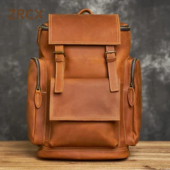 ZRCX zaino da uomo Vintage in vera pelle zaino primo strato in pelle bovina borsa da viaggio per il tempo libero borsa per Laptop di grande capacità per 15 pollici