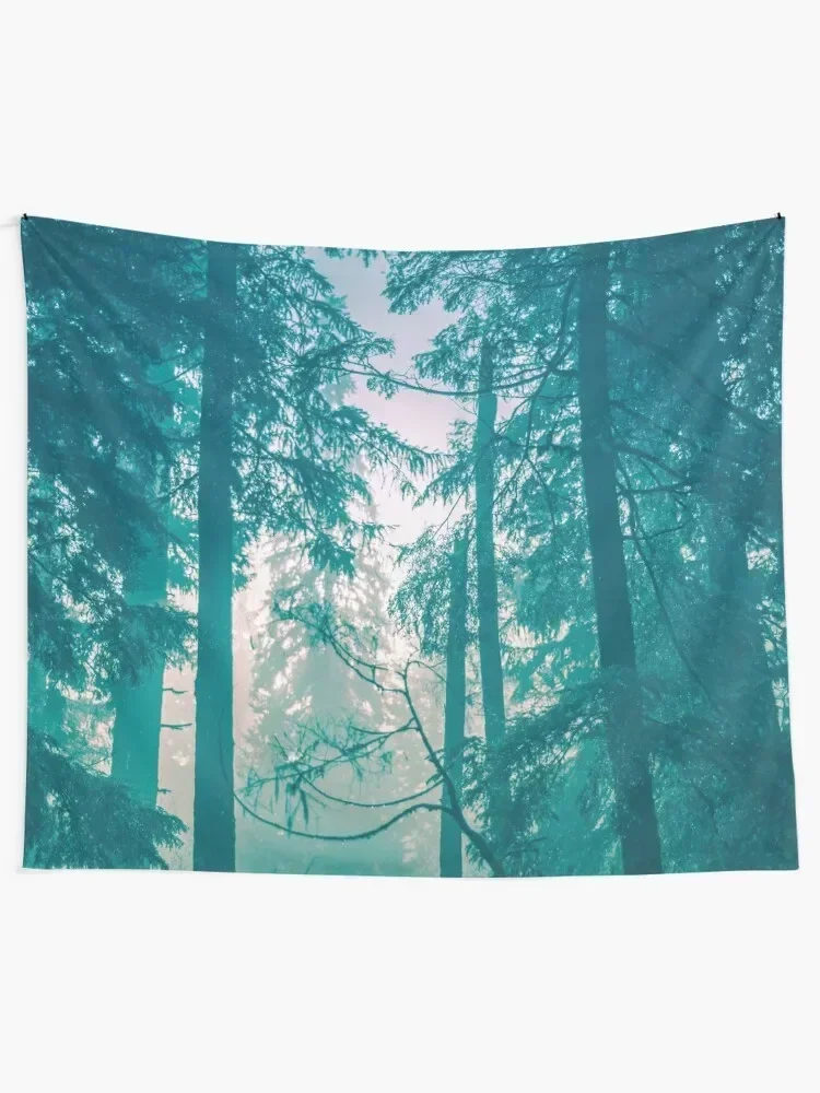 Nature Forest - Misty Turquoise Woods Tapestry Things To Decorate The Room Room Decorating Aesthetic Tapestry