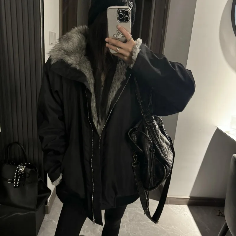 

Черная зимняя универсальная, модная, теплая, морозостойкая, с хлопковой подкладкой, новая осенне-зимняя куртка, парка