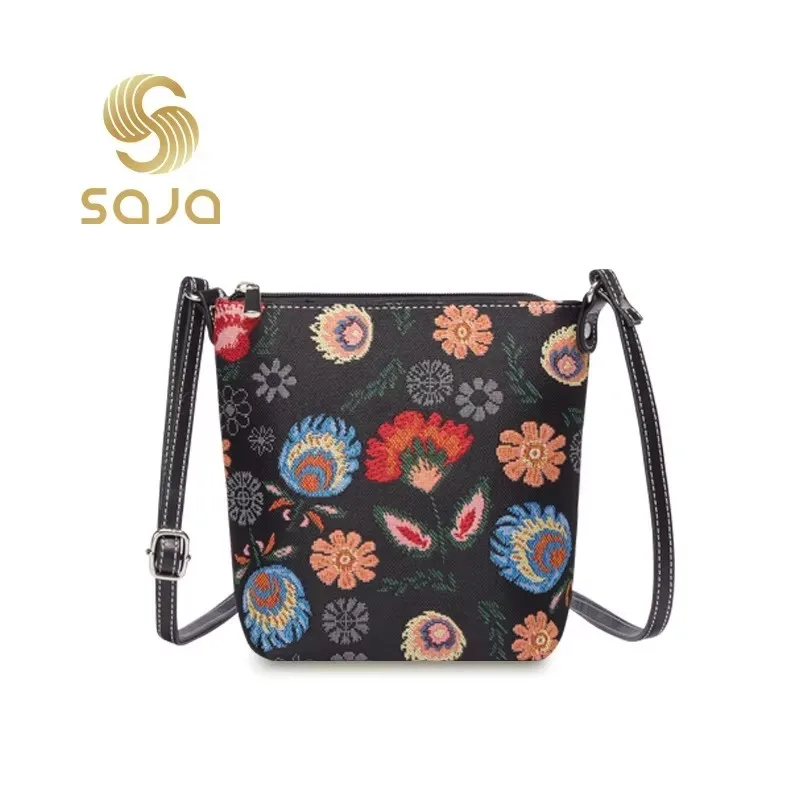 

SAJA Vintage Shoulder bag Garden Flower Pattern Crossboby woman bag for Leisure Travel handbags Ladies Gril Daily Tapestry bag