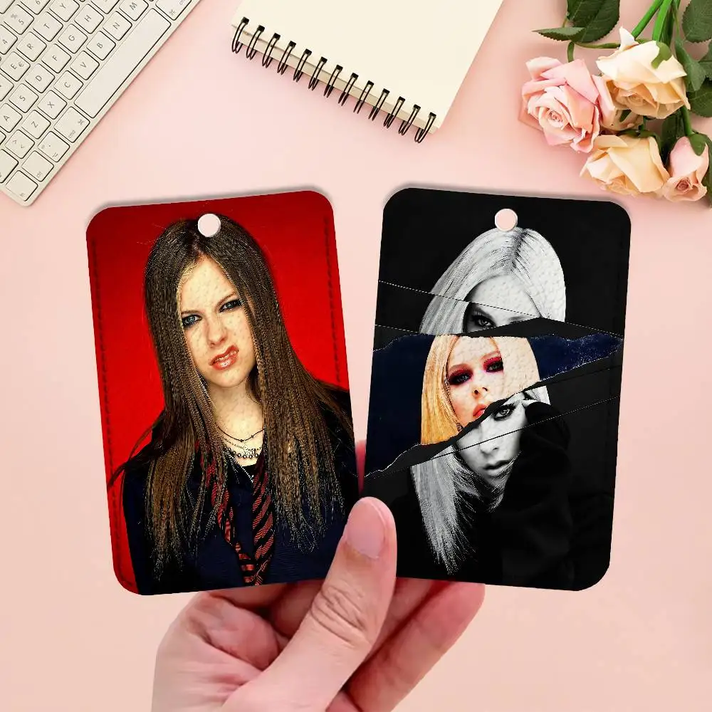 A-Avril Punk L-Lavigne Premium PU Leather Card for Daily Use Holder Card Case with Metal Carabiner Customizable Design