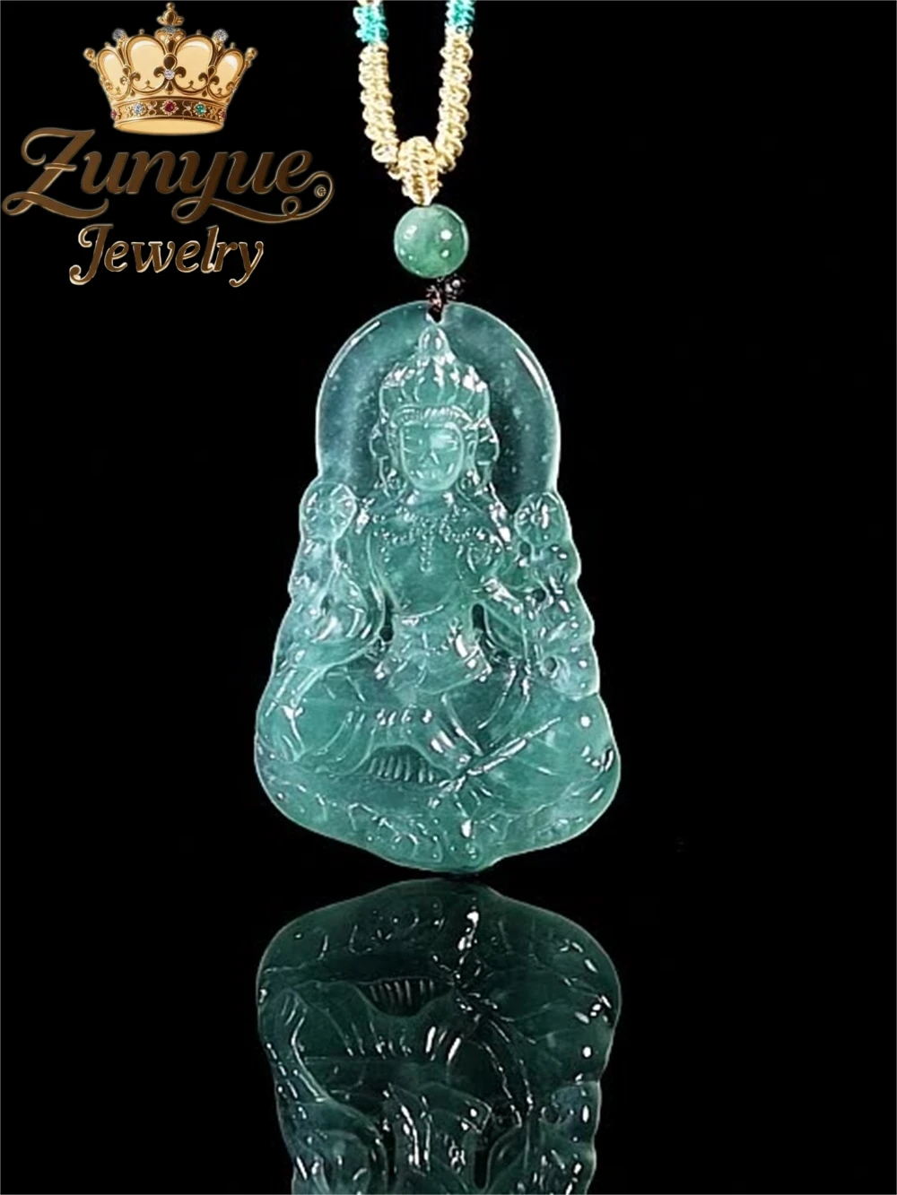 

Natural A-Grade Jadeite Blue Water Tara Guanyin Ice Type Jade Pendant Grand Men's Jade Pendant Women's Pendant Amulets Mascots