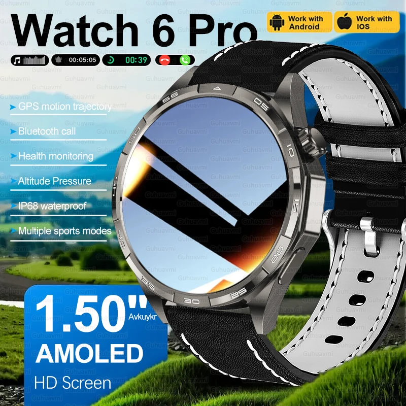

New Watch 6 Pro Men 1.5'' AMOLED BT Call Smartwatches Men Altitude Pressure Heart Rate Monitor IP68 Waterproof Sport Smart Watch