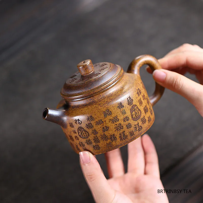 

Chinese Yixing Handmade Purple Clay Teapot Household Hand-carved Zisha Tea Pot Tradition Beauty Kettle Tea Set Teaware 260ml