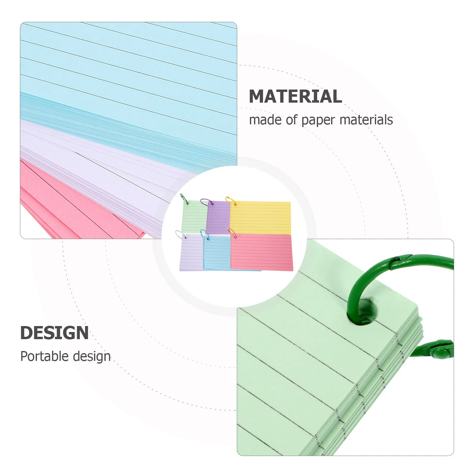 

1Set Portable Blank Flashcards Notepad Paper Index Cards with Rings for English Study Travel Diary Creative Writing Note Cards