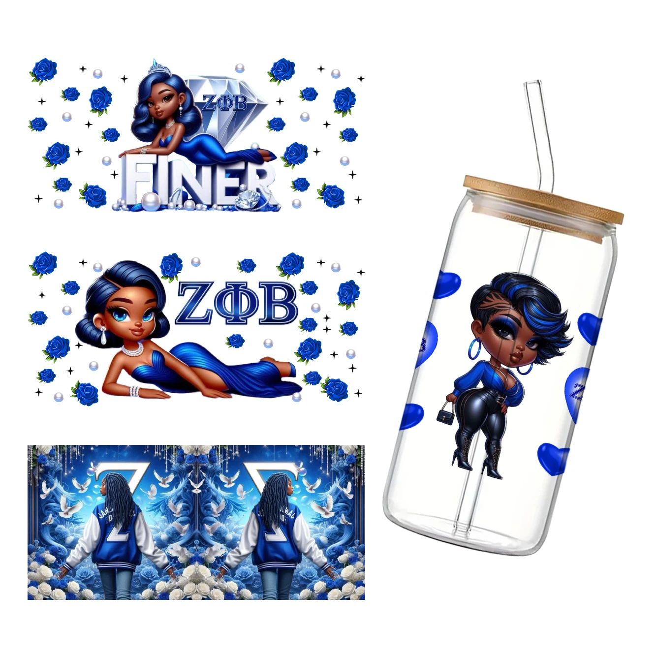 Zeta Phi Beta Sorority 11*24cm UV DTF Wrap Transfer Sticker fai da te per 16oz Libbey Glass Cup decalcomanie impermeabili adesivo per tazza di caffè