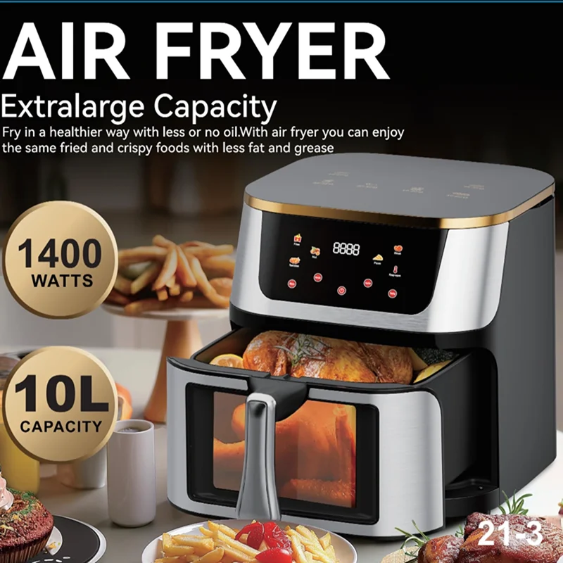 Household and Commercial Stainless Steel Visual Air Frier Fryer Manufacturer 8L 10L 12L 15L Multifuncional Air Fryer Oven