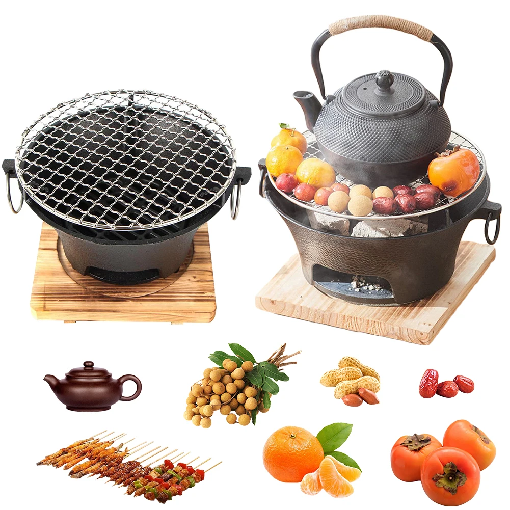 1pc Stainless Steel Barbecue Grill Tabletop Cast Iron Charcoal Stove Round Charcoal Grill Stove for Family Gathering Bbq Party