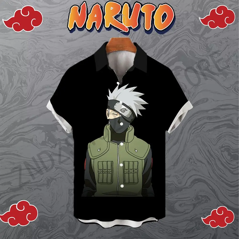 Men's Shirt High Quality Naruto Anime Y2k 2023 Harajuku Oversized 5XL Cool Seaside Trip Summer Beach Style Short Sleeve Fashion