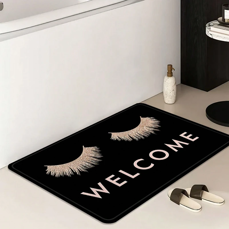 1pc Pink Eye Print Letter Graphic Mat Modern Polyester Absorbent Floor Mat For Household Home Decorative Entrance Door Rmats