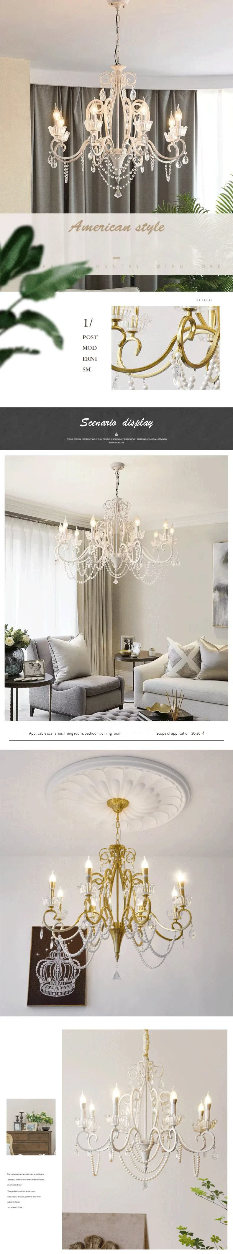 American Retro E14 LED Chandelier Pastoral White Metal