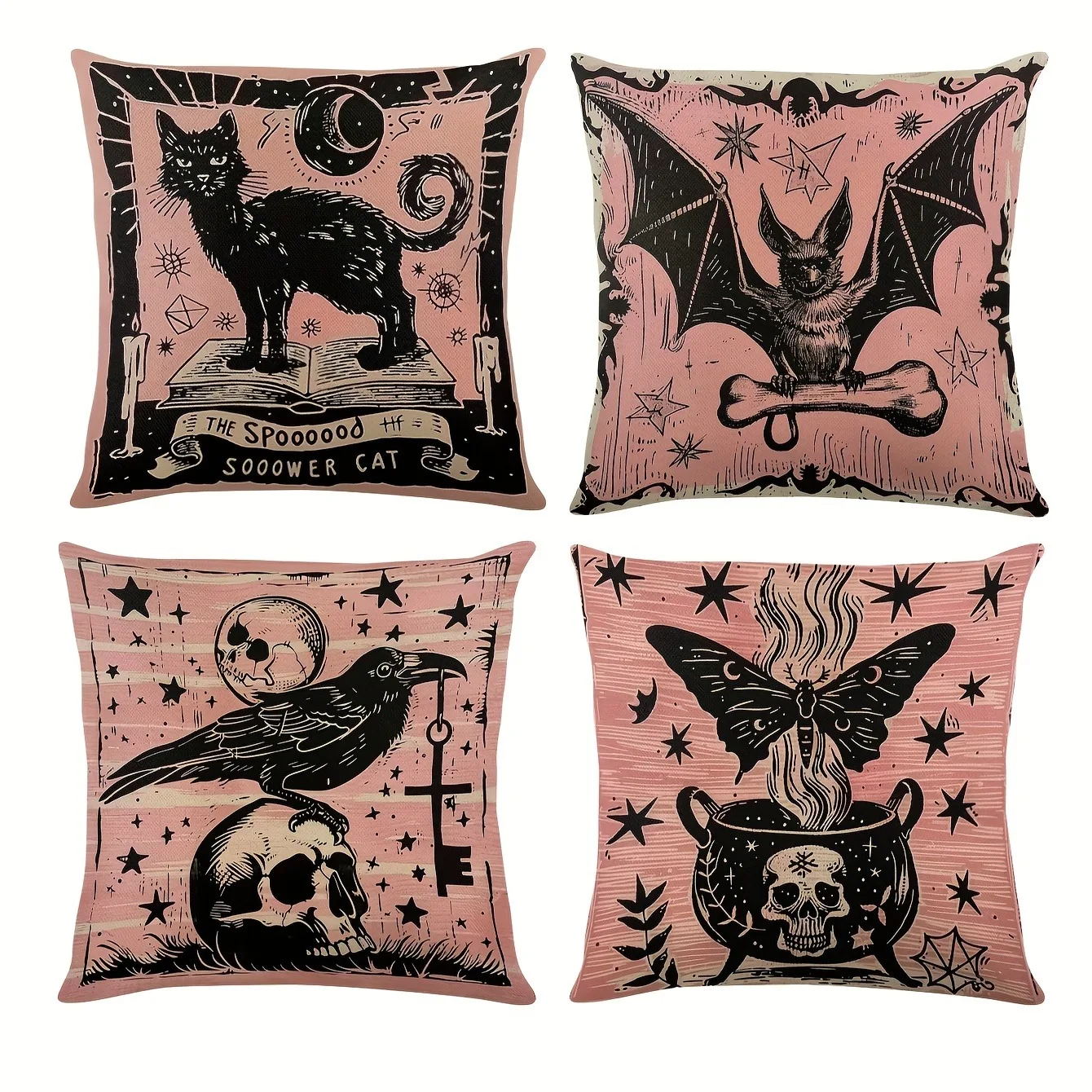 Halloween Pillowcases: Spooky Cat, Bat, Raven & Witchy Pot Designs for Haunted Decor Sofa cushion cover gift