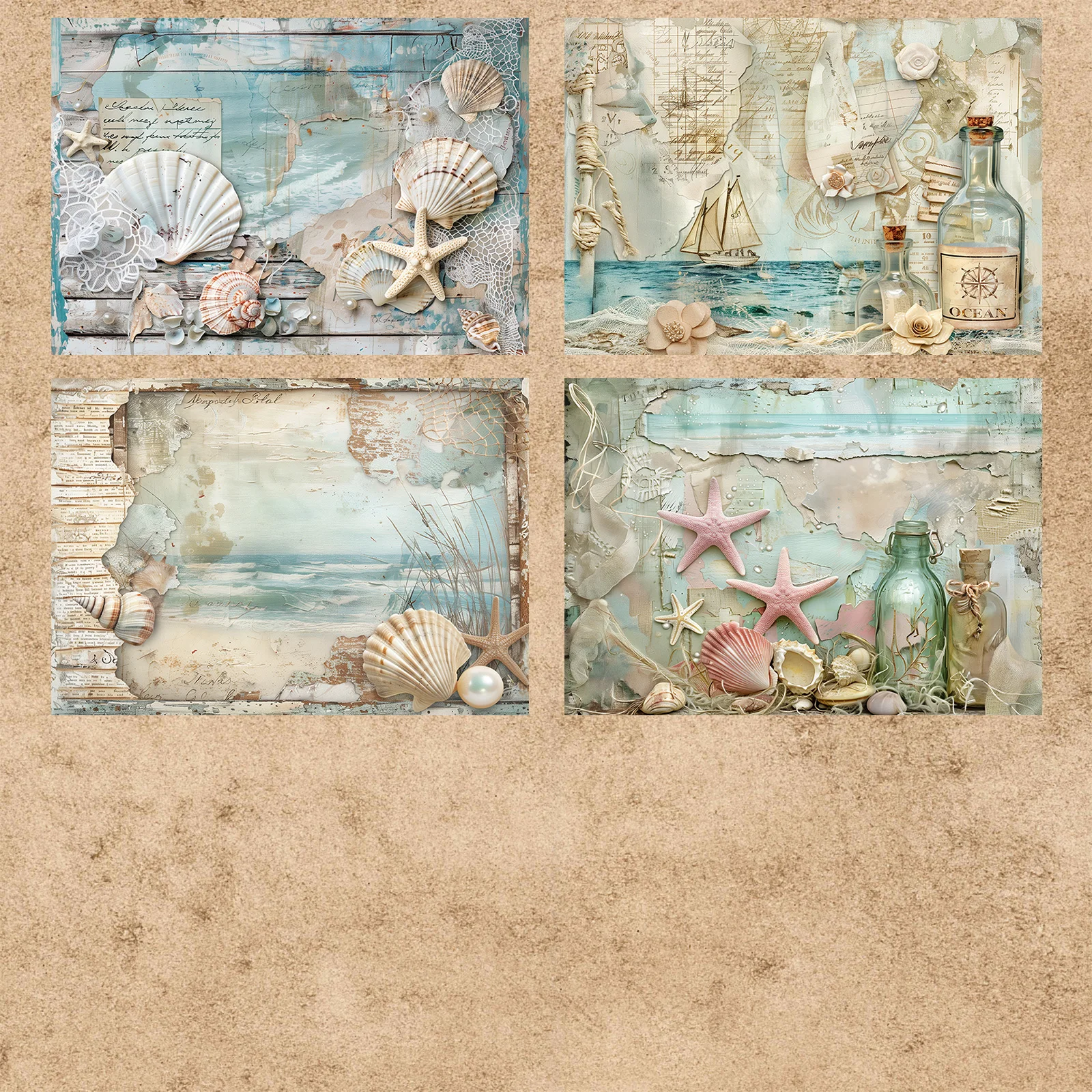 16 Sheets A5 Size Retro Yellowed Shell Starfish Background Vintage Grunge Journal Planning Scrapbooking