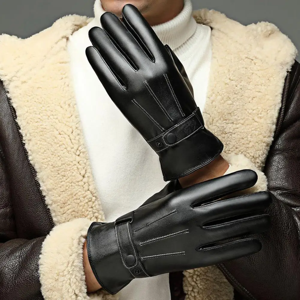

Men Winter Gloves Winter Gloves Soft Plush Windproof Men's Cycling Gloves Touch Screen Cold Resistant Faux Leather Men Cycling