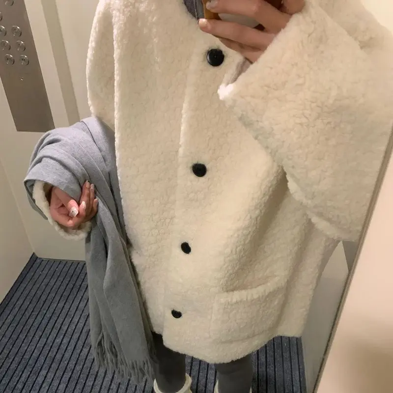 

Gagarich Korean Style Sweet Girl Shearling Coat Autumn Winter Loose Fit Versatile Cotton Jacket Lazy Chic Women Student Blazer