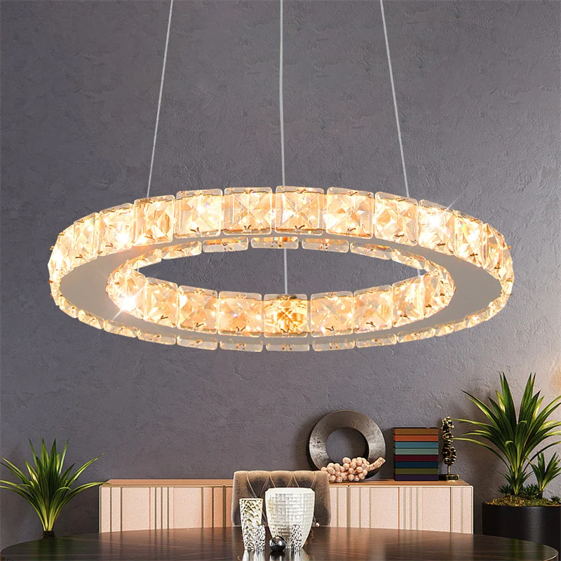 Modern Ring Led Chandeliers Stainless Steel For Dining Room Home Decor Hanging Lighting Ceiling Chandeliers Lustres Pendant Lamp