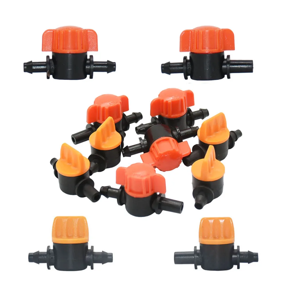 

15-100pcs 1/4 inch 4mm Barb Tap Hose Connector Valve 4/7mm Hose Mini Valve Garden drip Irrigation System Pvc Fittings