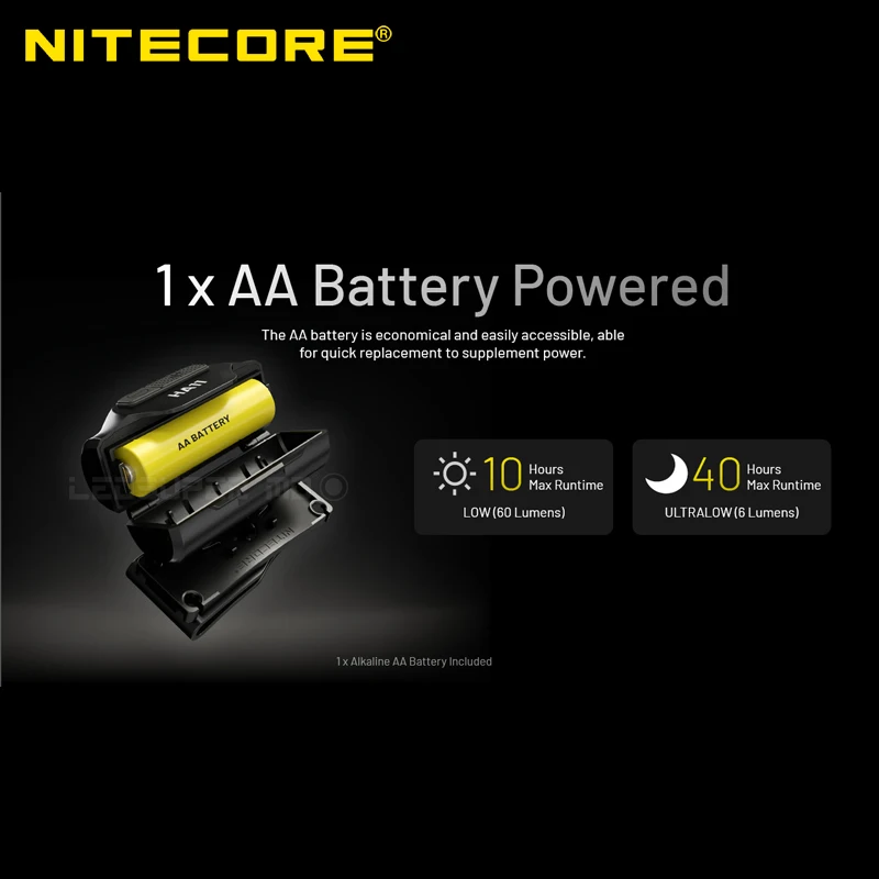 Ultral Lightweight NITECORE HA11 240 Lumens Dual Beam AA Headlamp with Generic AA Battery