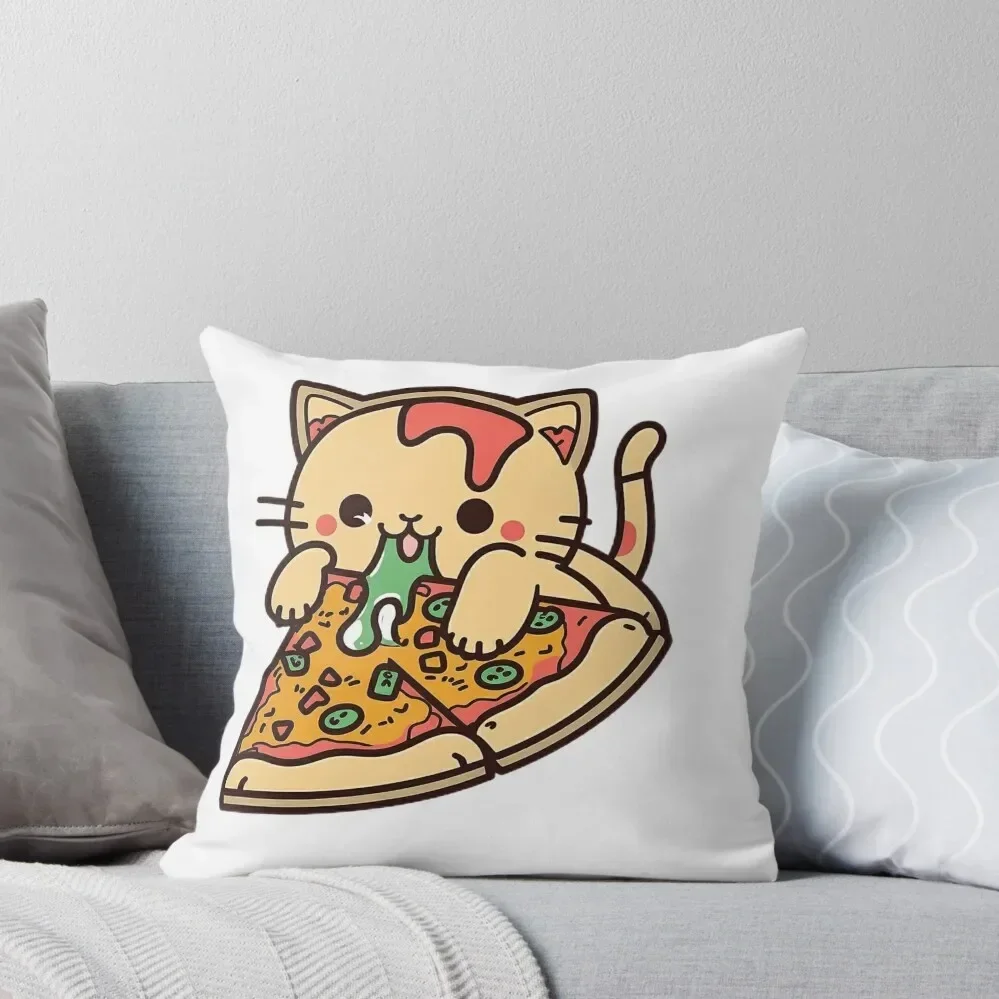 

Cat Eating Pizza Kawaai Throw Pillow Custom Cushion Sitting Cushion covers for pillows pillow