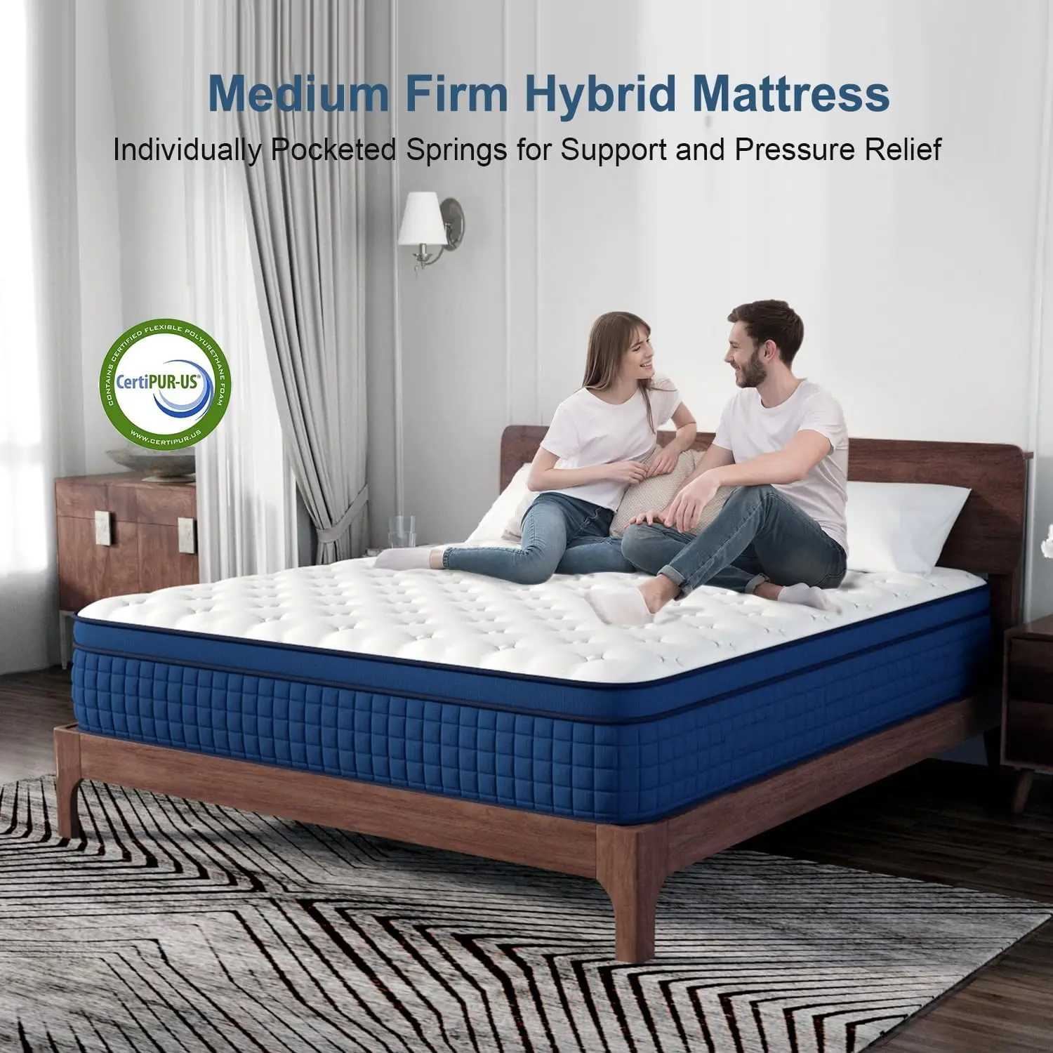 Hybrid Mattress with Gel Memory Foam and Individually Pocket Innerspring Euro Top Mattress Medium Firm for Motion Isolation, Edg