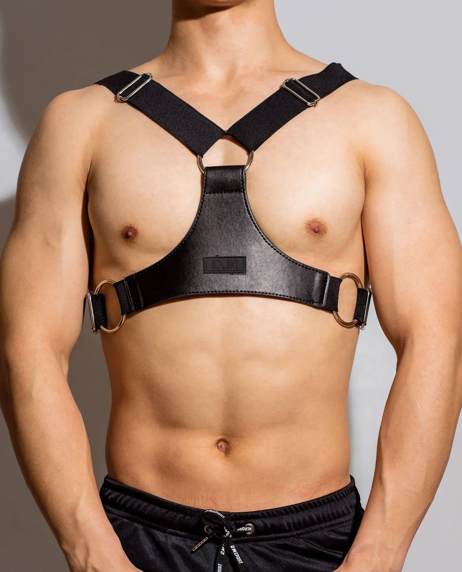 

Mens Strap Solid Black Leather Muscle Gay Corset Muscle Top