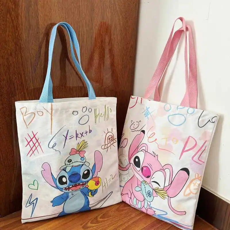

Disney Stitch Canvas Bag Cute Cartoon Angel Fashion Portable High-capacity Shopping Handbag Cool Shoulder Bag Holiday Gifts