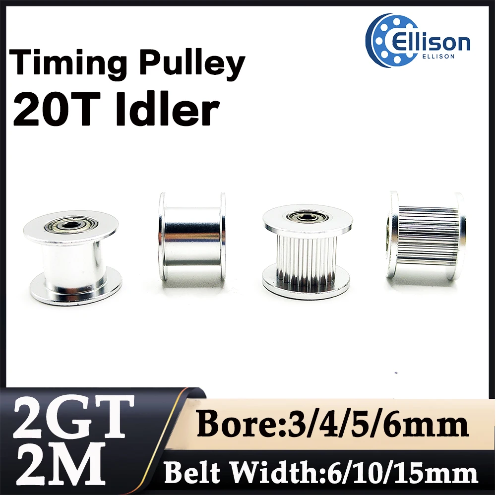 3D printer accessory 2GT20 toothed synchronous belt idler pulley bandwidth 6/10/15mm inner hole 3-6mm