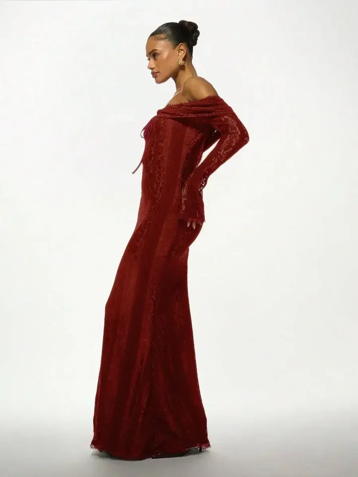 Elegant Off Shoulder Lace Maxi Dress