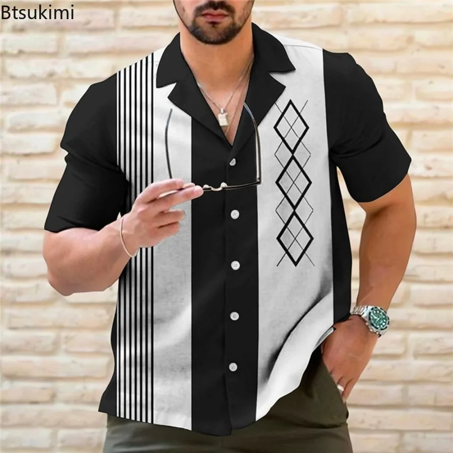 

New Summer Men's Cuban Collar Short Sleeve Shirts Outdoor Loose Casual Tops 3D Printed Pattern Fashion Hawaiian Shirts for Men