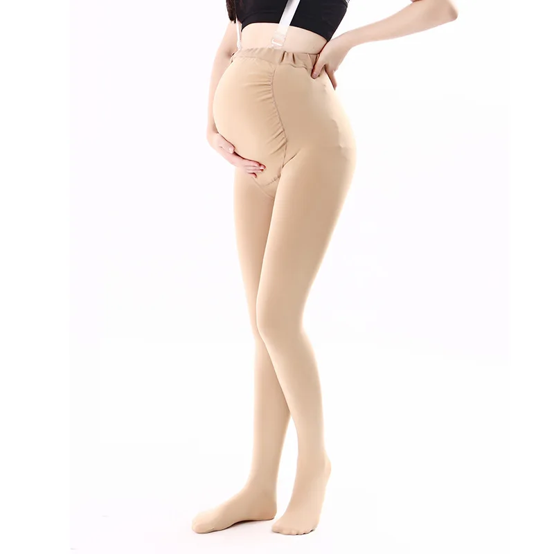 2024 New Pregnant Women Pants Winter Fleece Lined Leggings Warm Pantyhose Adjustable Abdomen Supporting Skin Color Black 45-65kg