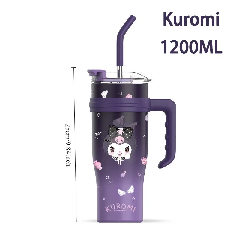 كوب ترمس هالو كيتي بسعة عملاقة مع مقبض كرتوني لطيف زجاجة ترمس فتاة أنيمي الطرفية هدية عيد الميلاد هدية عيد ميلاد