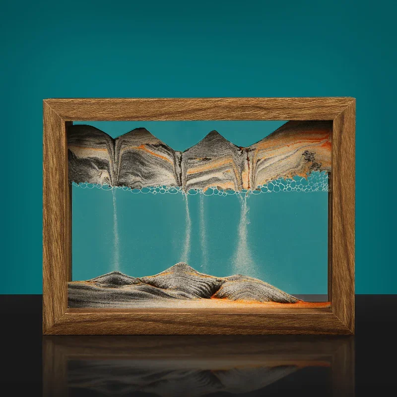 Moving Sand Art 3D Sandscape Quicksand Liquid Hourglass Rotatable Wooden Frame Flowing Sand Painting Office Home Decor Gifts