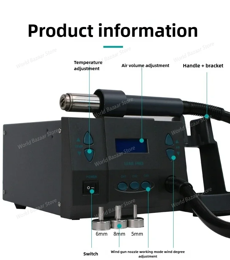 

Бессвинцовая станция для распайки термофена, роторный воздушный чип, уровень, цифровой дисплей, 1300 Вт, фен для горячего воздуха