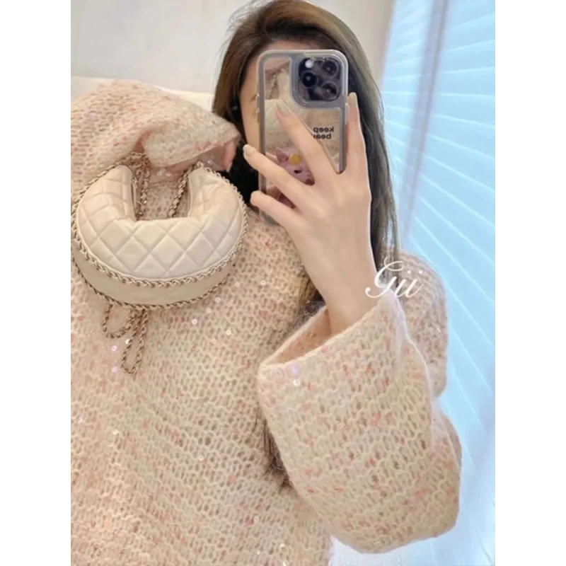 

Милый стильный свитер с полыми пайетками, женский свободный топ