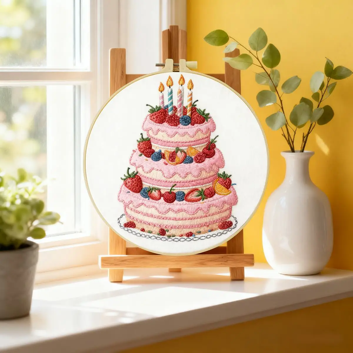 1 Stück 20X20CM/15X15CM 7,87/6,3 Zoll Großes Kuchen-Stickerei-Starter-Kit DIY-Kit DIY-Stickerei-Kit Handarbeiten Nadelkunst Nähkunst – Detail 3