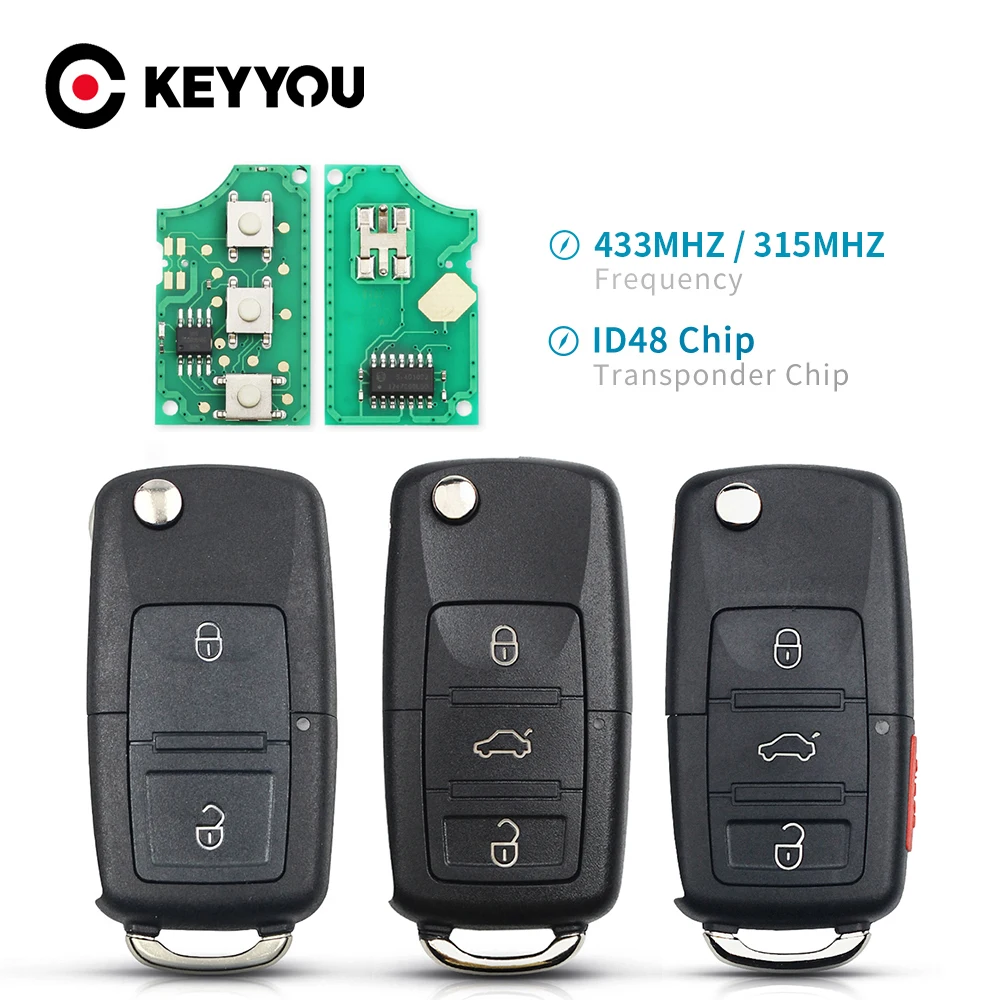 KEYYOU 2/3/4 Button 1J0959753 DA AH AG 1K0959753G 433Mhz ID48 Chip Remote Car Key For VW PASSAT Polo Skoda Seat Polo Golf Beetle